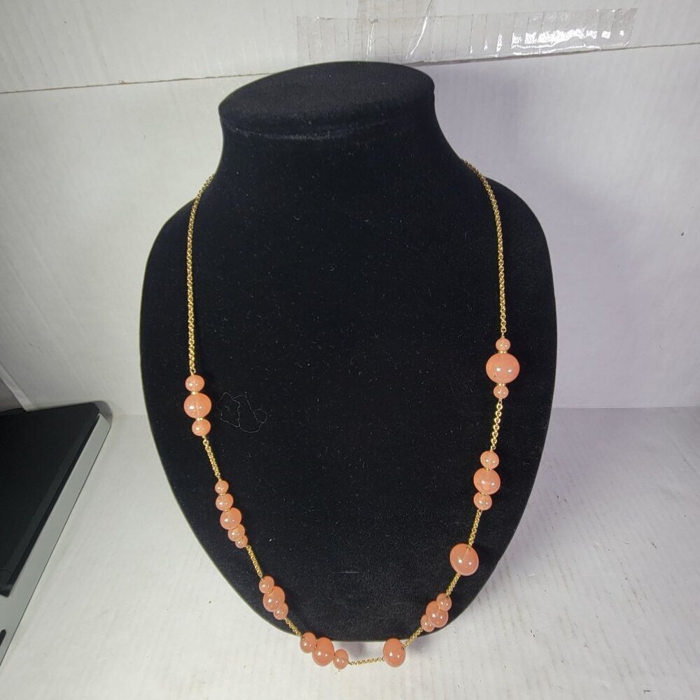 J Crew GoldTone Chain Necklace With Peach Beads  Lobster Clasp